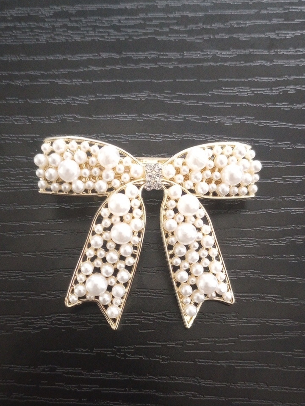 White Golden Faux Pearl Bow Hair Clip Wedding Accessory